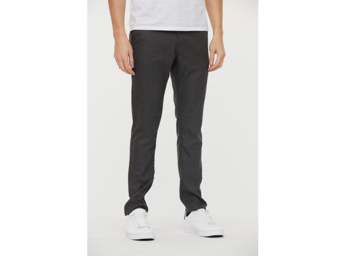 Chino slim, taille medium bas, matière micro carreaux