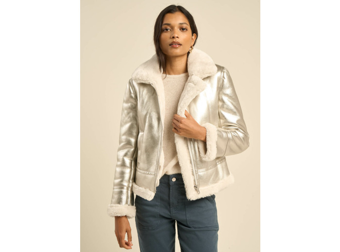 Manteau en fausse peau lainée