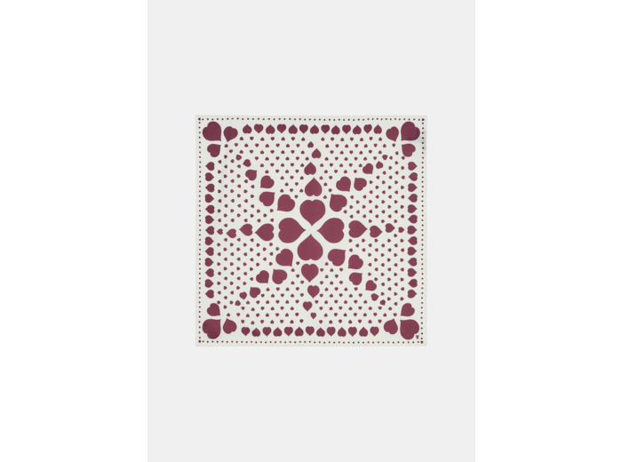 Carré de soie Estee écru imprimé coeurs