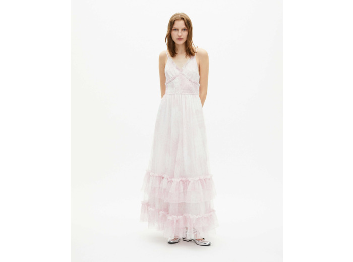 Robe longue a bretelles en mesh white - pink