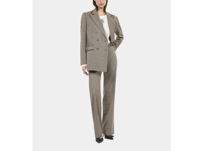 Pantalon Tailleur Ample À Carreaux Vichy ecru