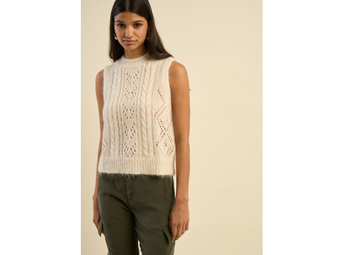 Pull à col rond sans manches torsadé