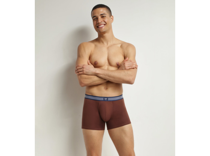 Boxer homme en coton modal piqué et ceinture rayée Rouge Vin Dim Smart
