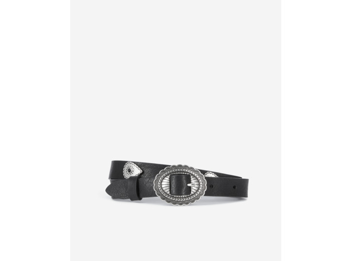 Ceinture fine cloutée en cuir noir black