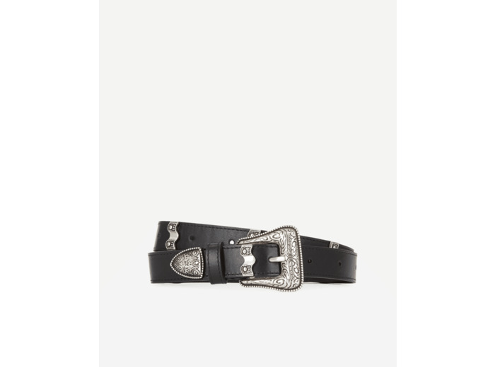 Ceinture En Cuir Avec Une Boucle Western Et Des Passants En Metal noir