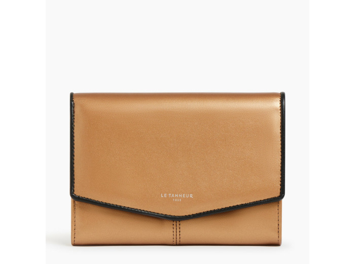 Grand portefeuille zippé Charlotte en cuir lisse métallisé