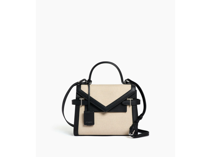 Sac à main double rabat moyen modèle Emilie en toile coton et cuir lisse