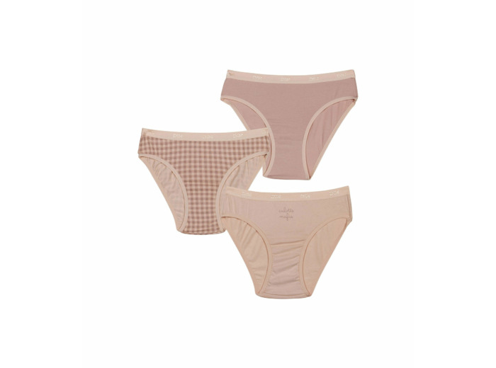 Lot de 3 culottes fille en coton stretch Mauve motif vichy Les Pockets