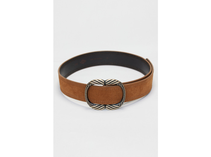 Ceinture en nubbuck, boucle en argenté vieilli