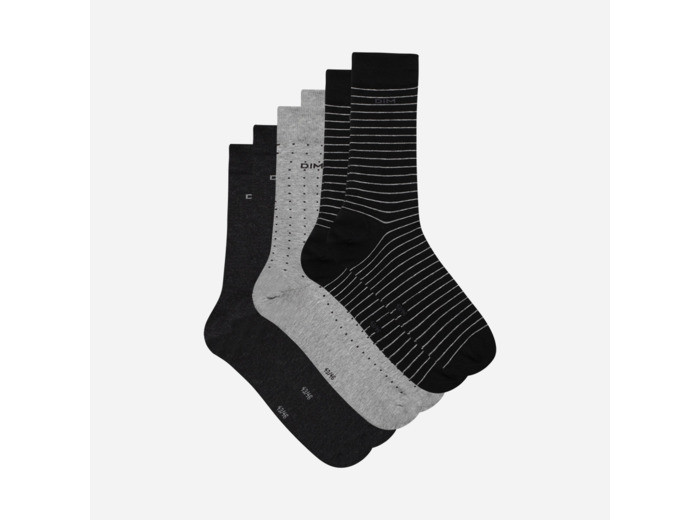Lot de 3 chaussettes noires et anthracite pois rayures Homme