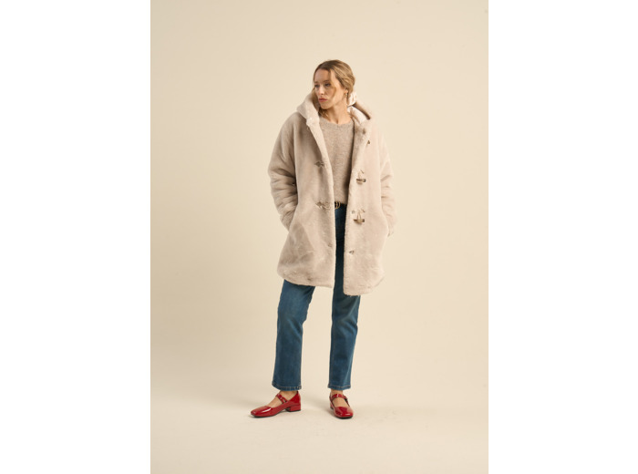 Duffle-coat en fausse fourrure à capuche