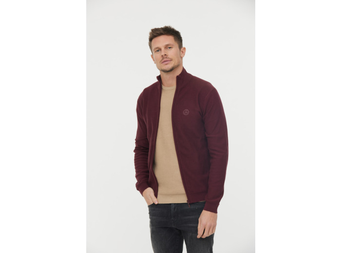 Gilet basique maille fantaisie en coton bio avec print poitrine