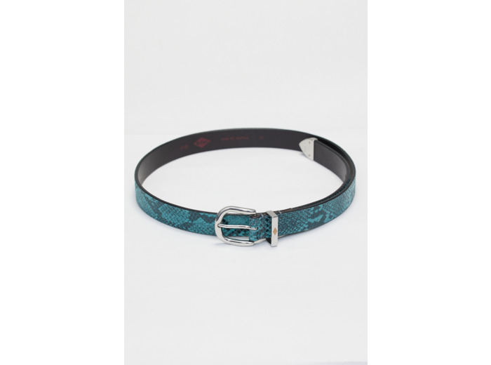 Ceinture en cuir, effet peau de serpent avec boucle et détail argenté