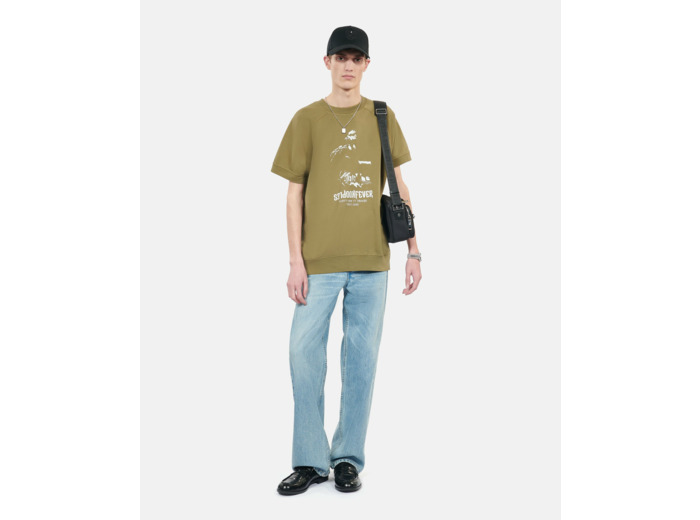 Sweatshirt Kaki Manches Courtes Sérigraphie Kooples Fever olive
