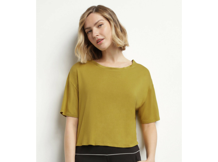 T-shirt de sport femme en viscose vert olive avec dos ouvert Dim Move