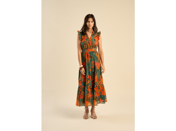 Robe longue imprimée végétal