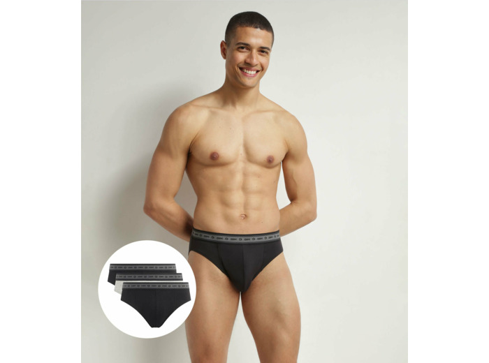 Lot de 3 slips homme en coton bio Noir Gris Dim Good
