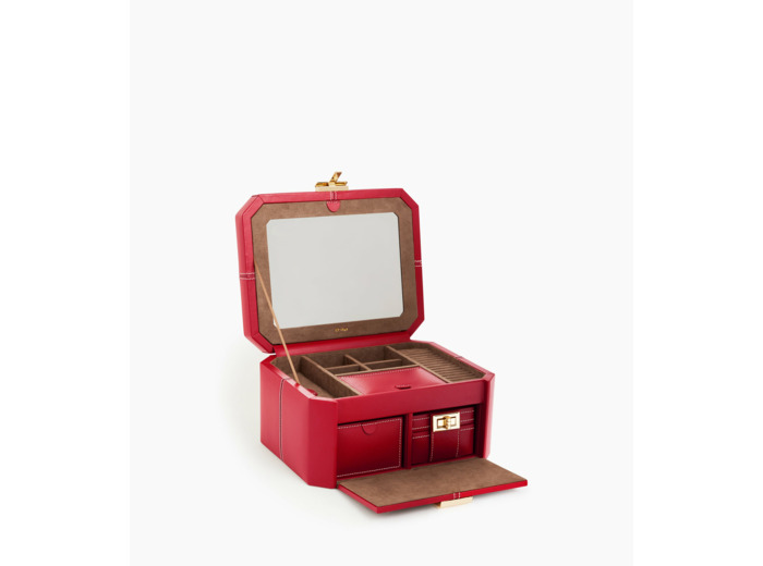 Grande boite à bijoux fermoir T en cuir