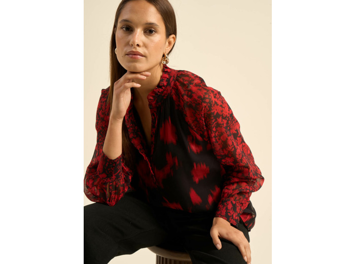 Blouse imprimée à col volanté