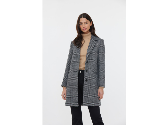 Manteau en prince de galles longueur 3/4 avec 3 boutons