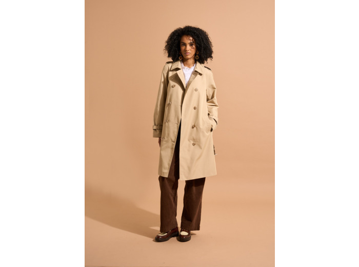 Trench long ceinturé avec détails léopard