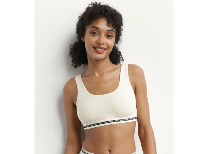 Brassière crop top Beige sans armature en modal polyamide Dim Icons Seamless