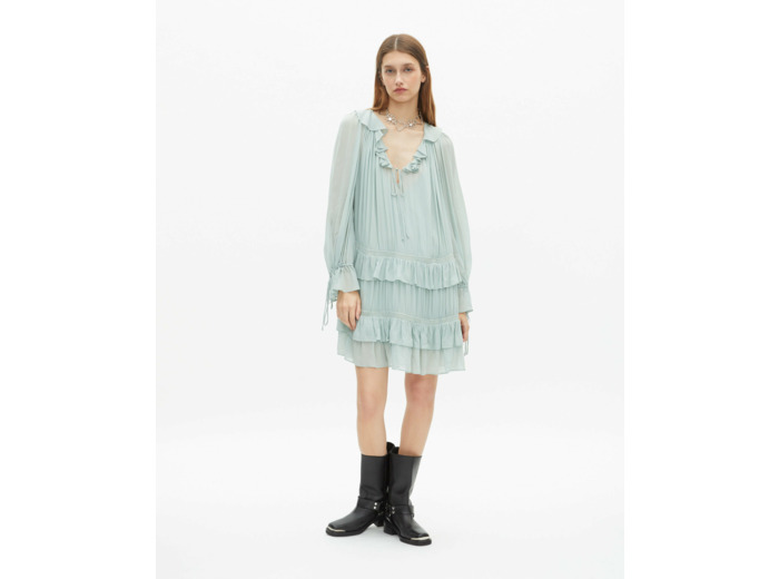 Robe Courte Manche Longue A Volant blue/green