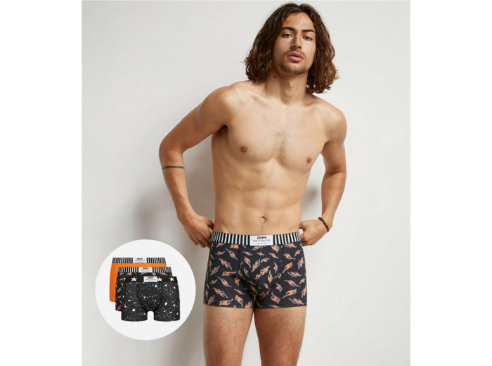 Lot de 3 boxers homme coton stretch motifs marbre et flammes Dim Vibes