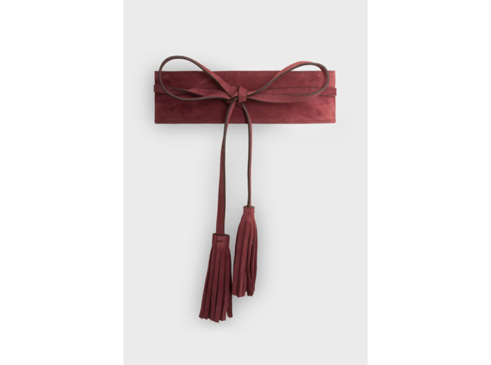ILANA - Ceinture large en cuir velours avec pompon