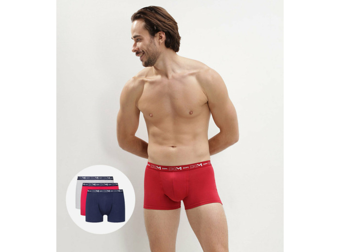Lot de 3 boxers homme bleu denim rouge topaze acier Coton Stretch
