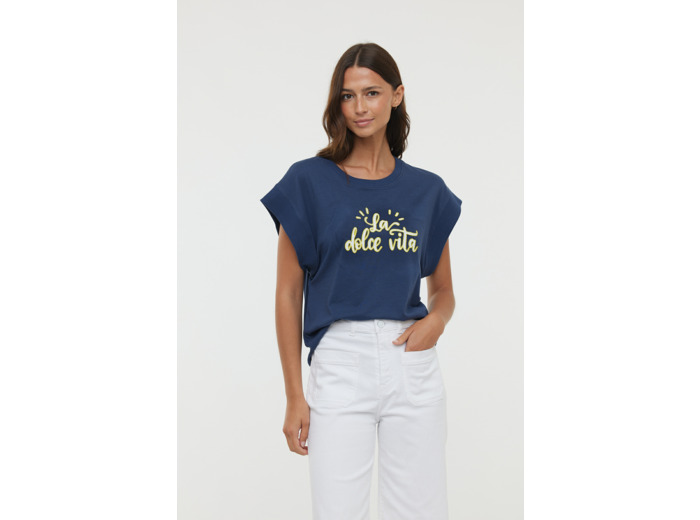 T-shirt sans manche graph et broderie « Dolce Vita »