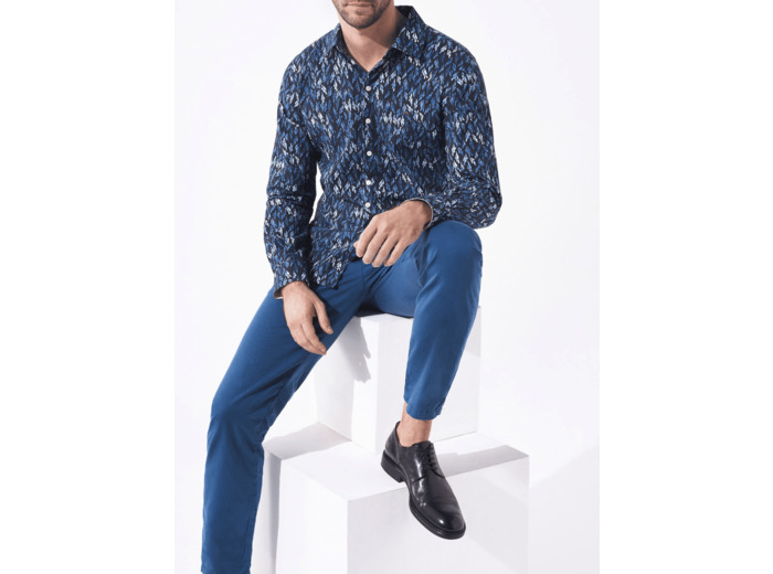 Chemise slim "imprimé maison" saphir