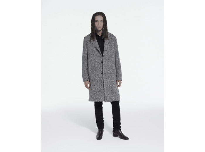 Manteau Long Chevron Avec Poches black white