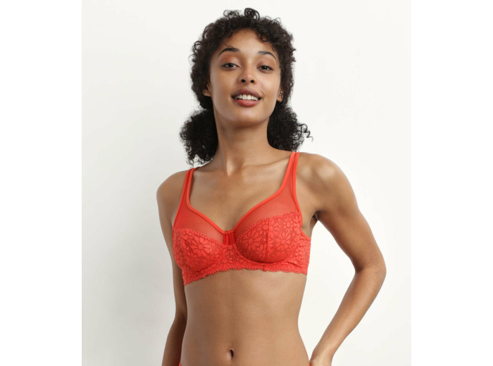 Soutien-gorge emboitant dentelle fleurs Rouge Generous Édition Limitée