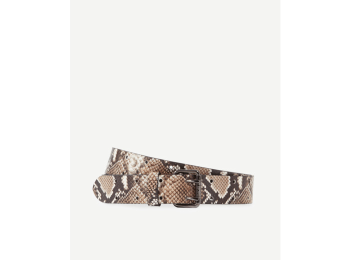 Ceinture En Cuir Embossee Python beige-brown