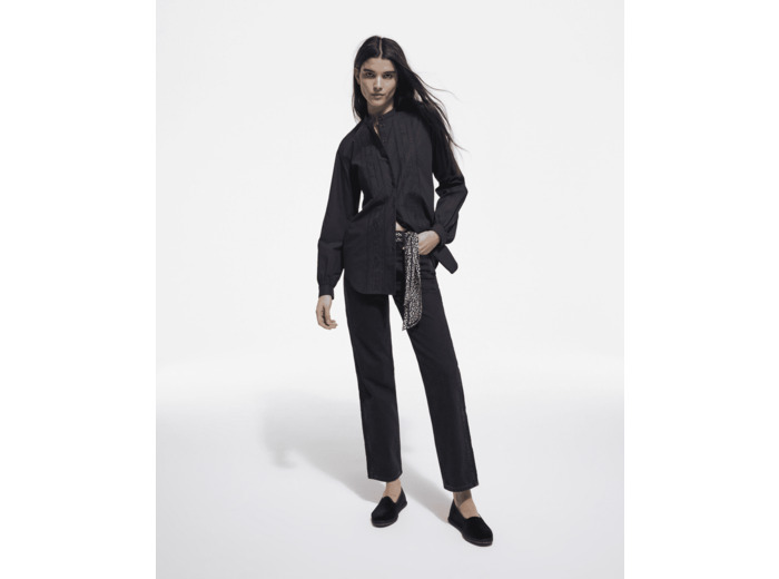 Jean Straight Noir Delave Avec Broderie black washed