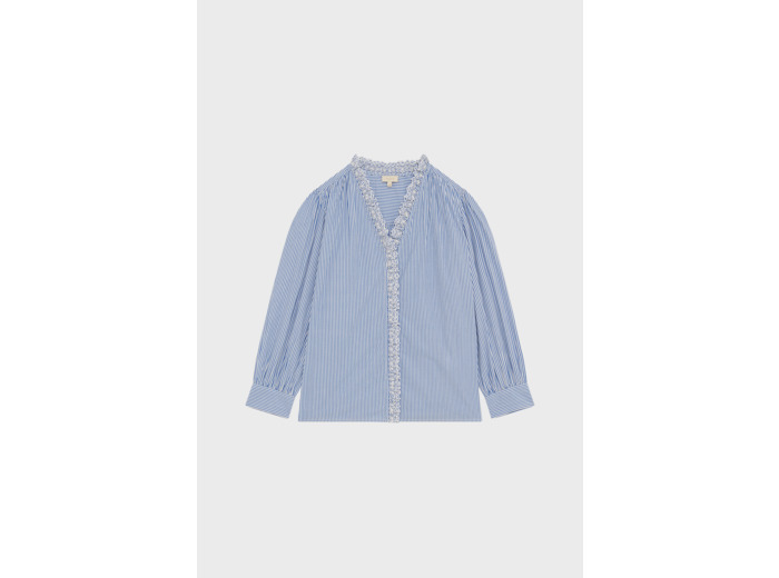 Chemise en popeline rayée à volants - CELINE