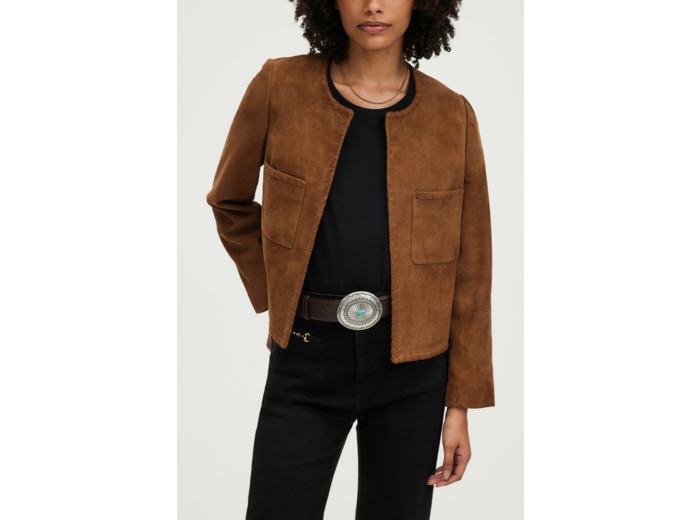 Veste sans col en cuir velours - RONIE