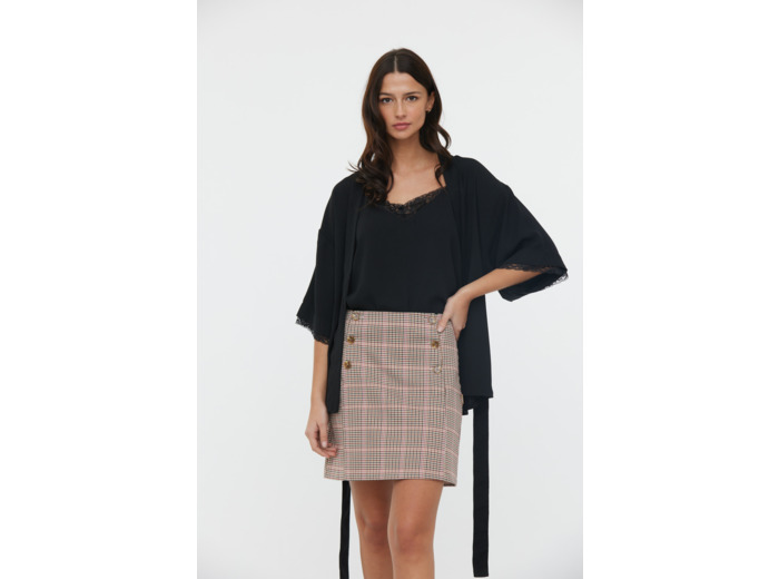 Jupe courte boutons devant tissu carreaux