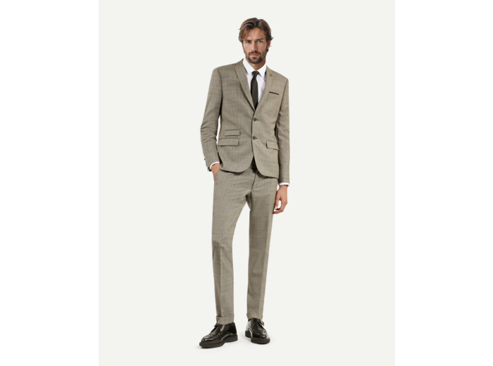 Veste de costume classique 2 boutons et pins beige melange