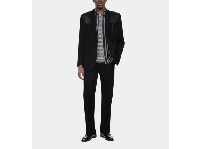 Veste En Laine Avec Détails En Cuir Noire black