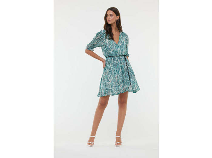 Robe manches courtes allover « Immitation Serpent »  en tissu poly chiffon recyclé