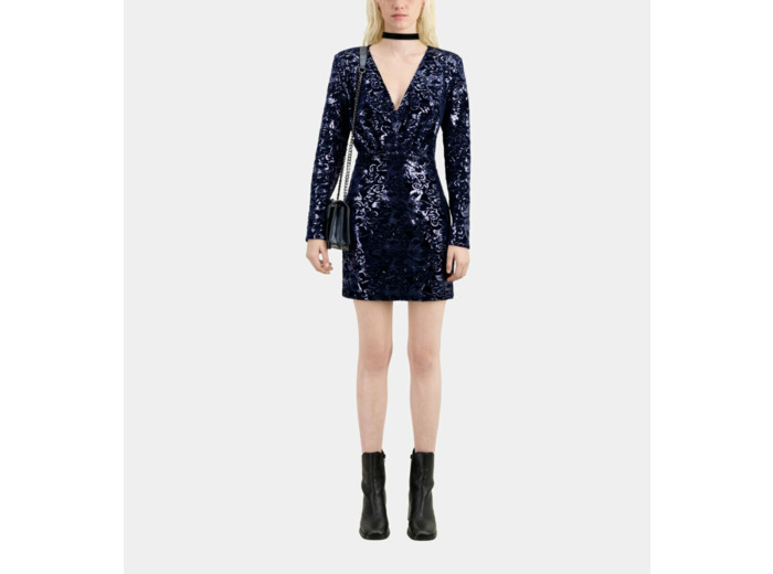 Robe Courte Bleu Marine En Velours Avec Sequins navy