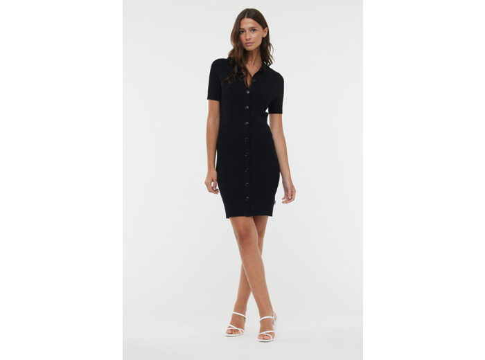 Robe polo en maille manches courtes, boutonnée devant