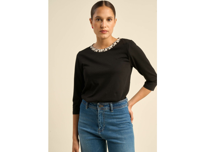 Tee-shirt avec col imprimé léopard