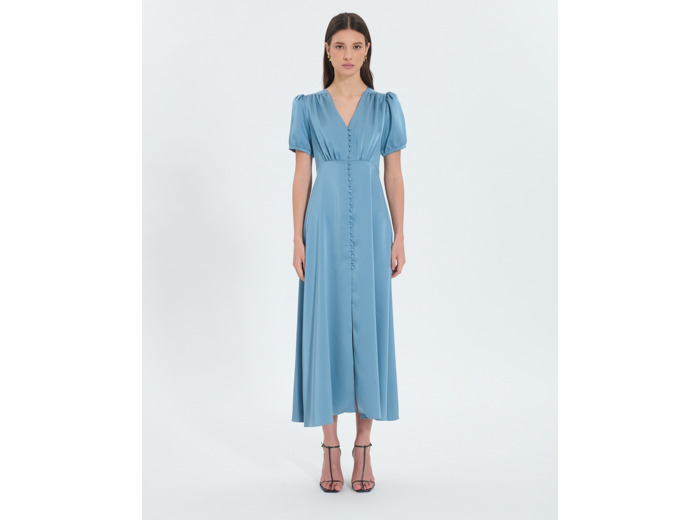 Robe longue satinée bleu