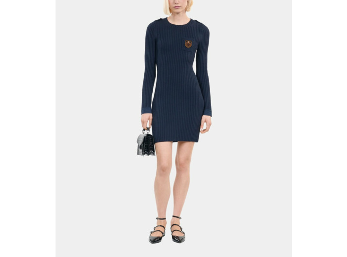 Robe Courte En Maille Bleu Marine