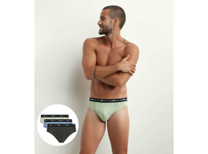 Lot de 3 slips homme Pistache Bluet Noir Chiné Dim Coton Stretch
