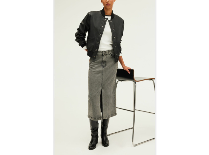 Jupe midi en denim anthracite - CLAUDIA