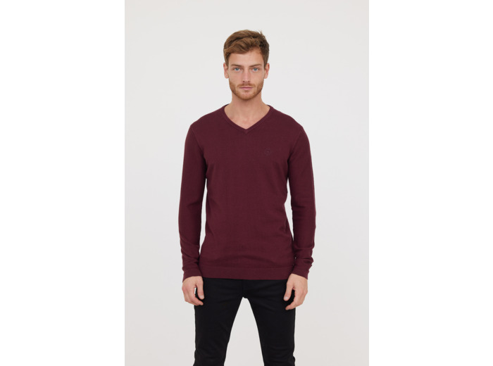 Pull basique col V avec laine recyclée et print poitrine